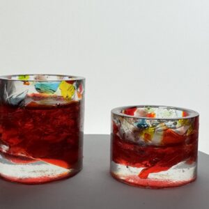 Selfmade 2 tlg. Teelicht aus Epoxidharz & Dallglas – Unikat, Wohnaccessoire, Geschenkidee rot1