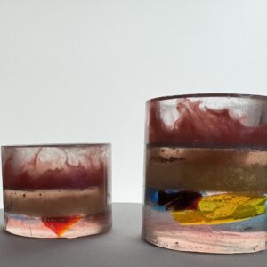 Selfmade 2 tlg. Teelicht aus Epoxidharz & Dallglas – Unikat, Wohnaccessoire, Geschenkidee rot2
