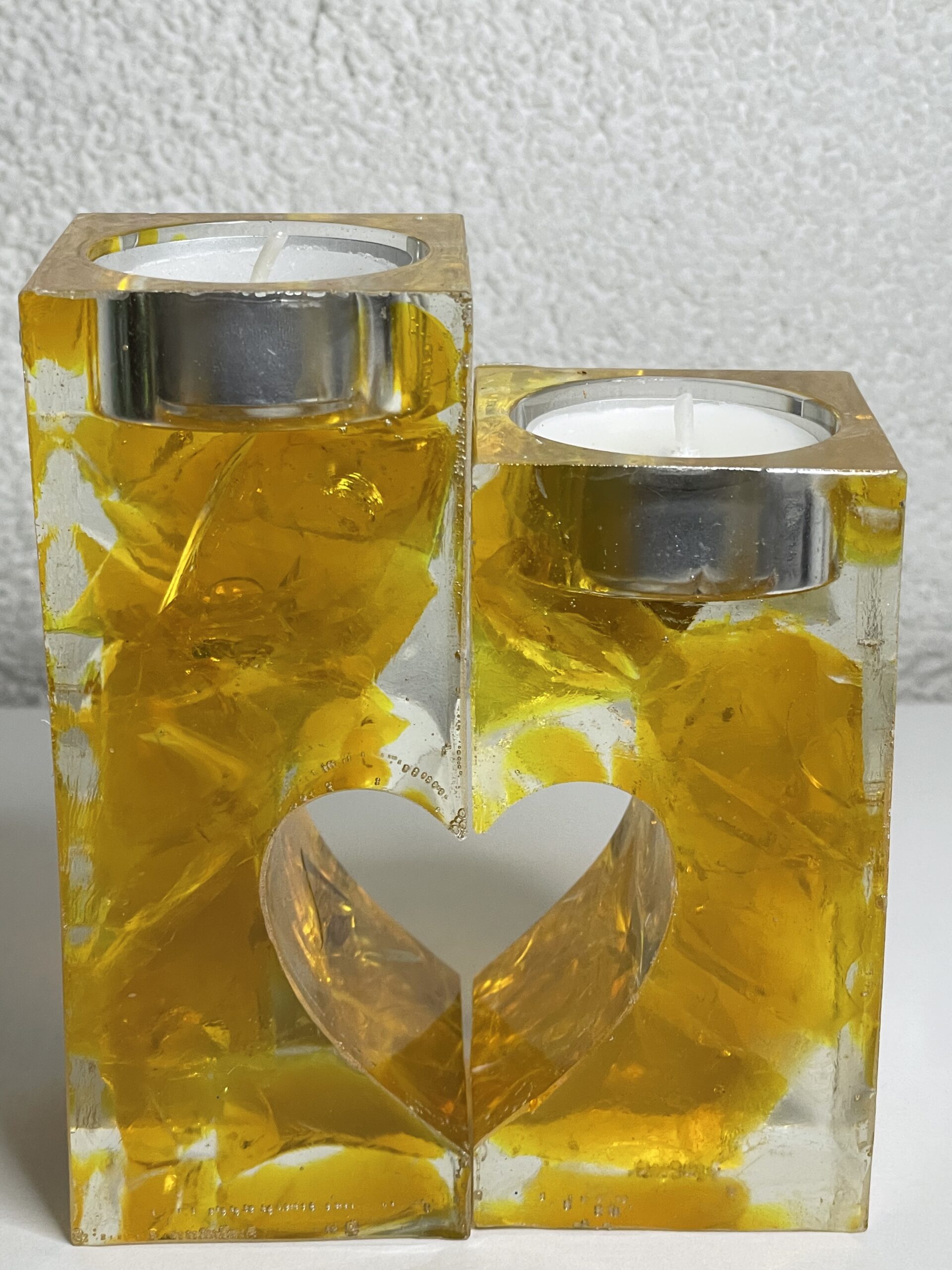Selfmade 2 tlg. Teelicht aus Epoxidharz & Dallglas – Unikat, Wohnaccessoire, Geschenkidee gelb – Bild 5