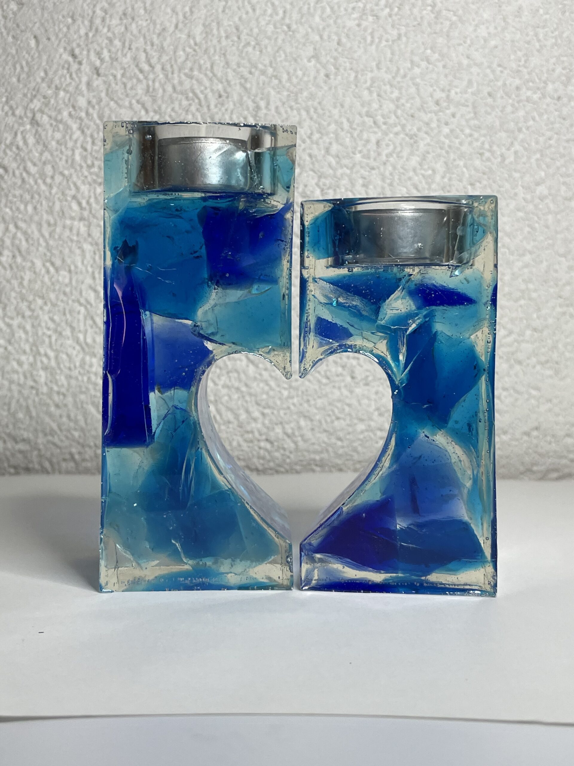 Selfmade 2 tlg. Teelicht aus Epoxidharz & Dallglas – Unikat, Wohnaccessoire, Geschenkidee dunkel/hellblau – Bild 2