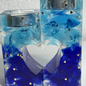 Selfmade 2 tlg. Teelicht aus Epoxidharz & Dallglas – Unikat, Wohnaccessoire, Geschenkidee dunkel/hellblau2