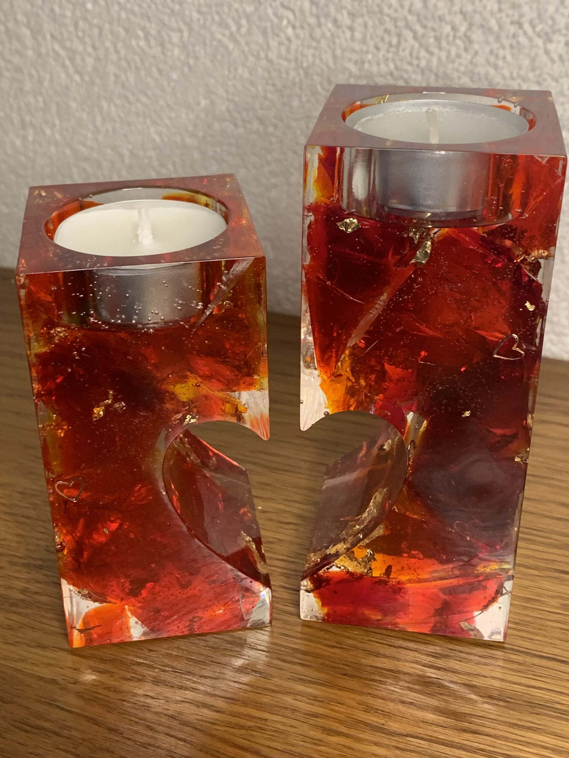 Selfmade 2 tlg. Teelicht aus Epoxidharz & Dallglas – Unikat, Wohnaccessoire, Geschenkidee rot2 – Bild 6