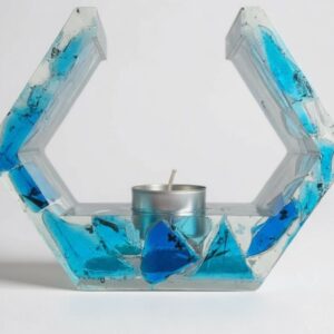 Handgefertigtes Teelicht aus Epoxidharz und Glas – einzigartig und stimmungsvoll - moderne Form blau
