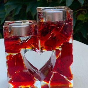 Selfmade 2 tlg. Teelicht aus Epoxidharz & Dallglas – Unikat, Wohnaccessoire, Geschenkidee rot2