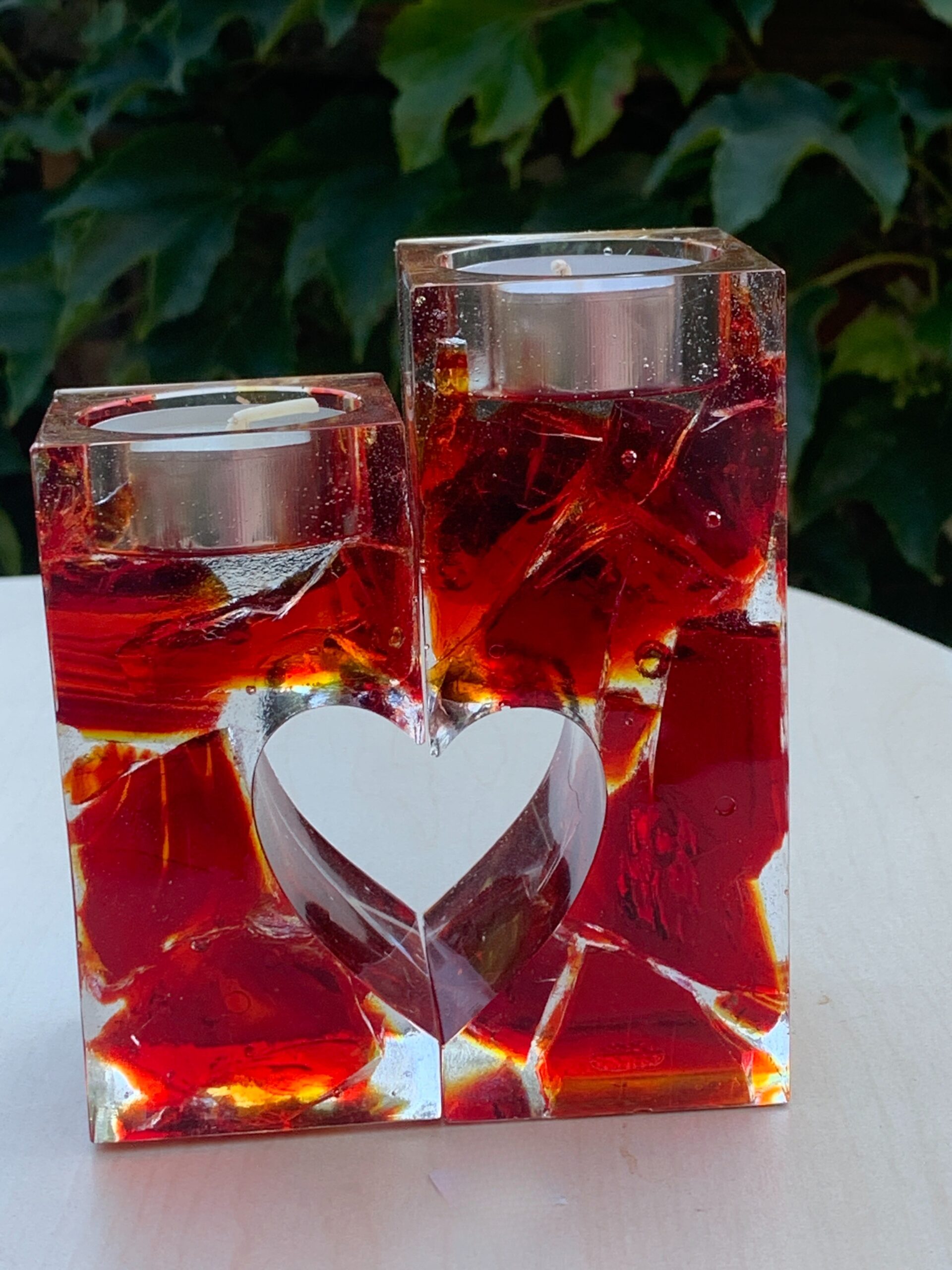 Selfmade 2 tlg. Teelicht aus Epoxidharz & Dallglas – Unikat, Wohnaccessoire, Geschenkidee rot2
