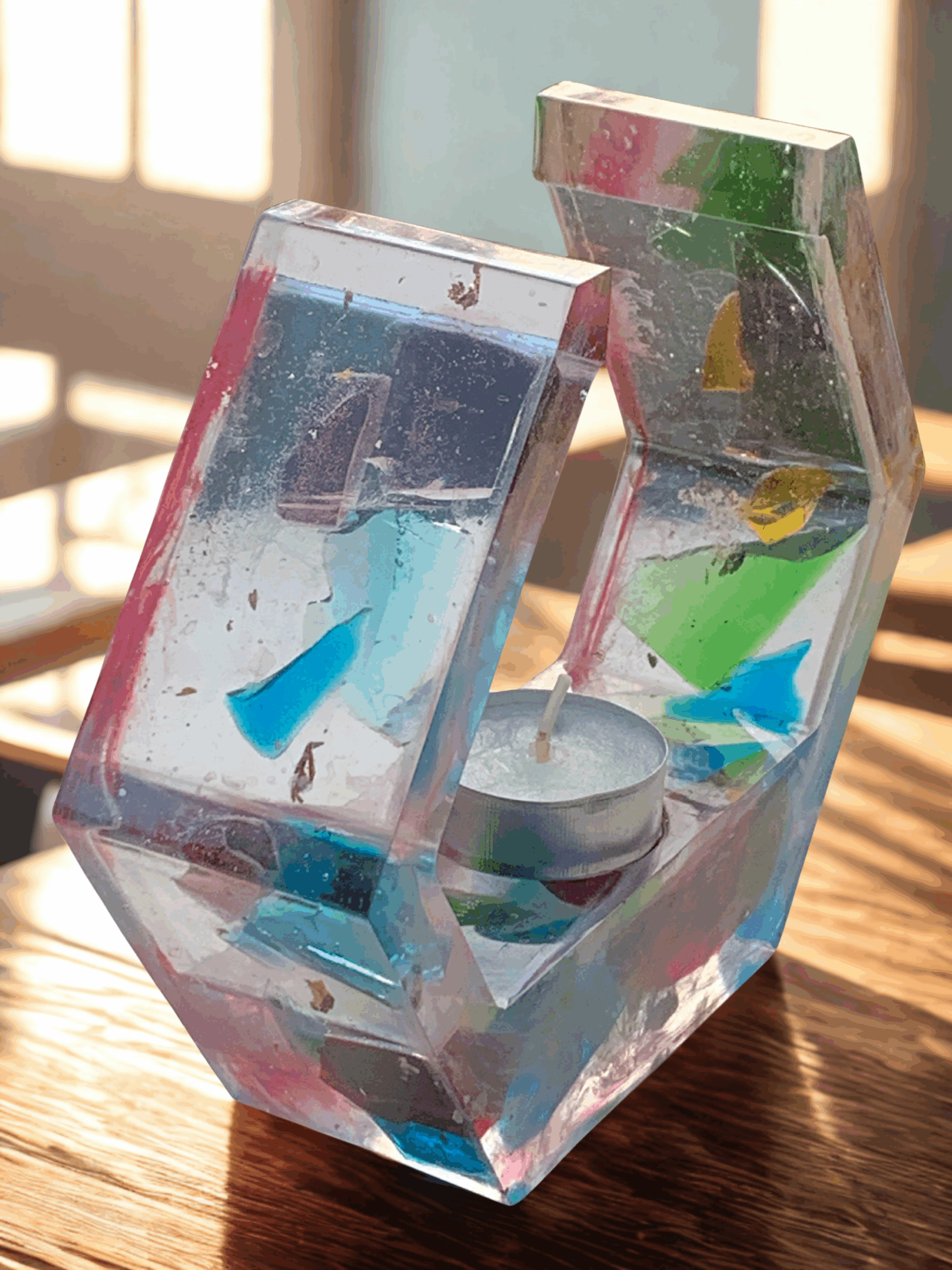 Handgefertigtes Teelicht aus Epoxidharz und Glas – einzigartig und stimmungsvoll - moderne Form – Bild 3