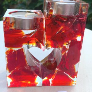 Selfmade 2 tlg. Teelicht aus Epoxidharz & Dallglas – Unikat, Wohnaccessoire, Geschenkidee rot