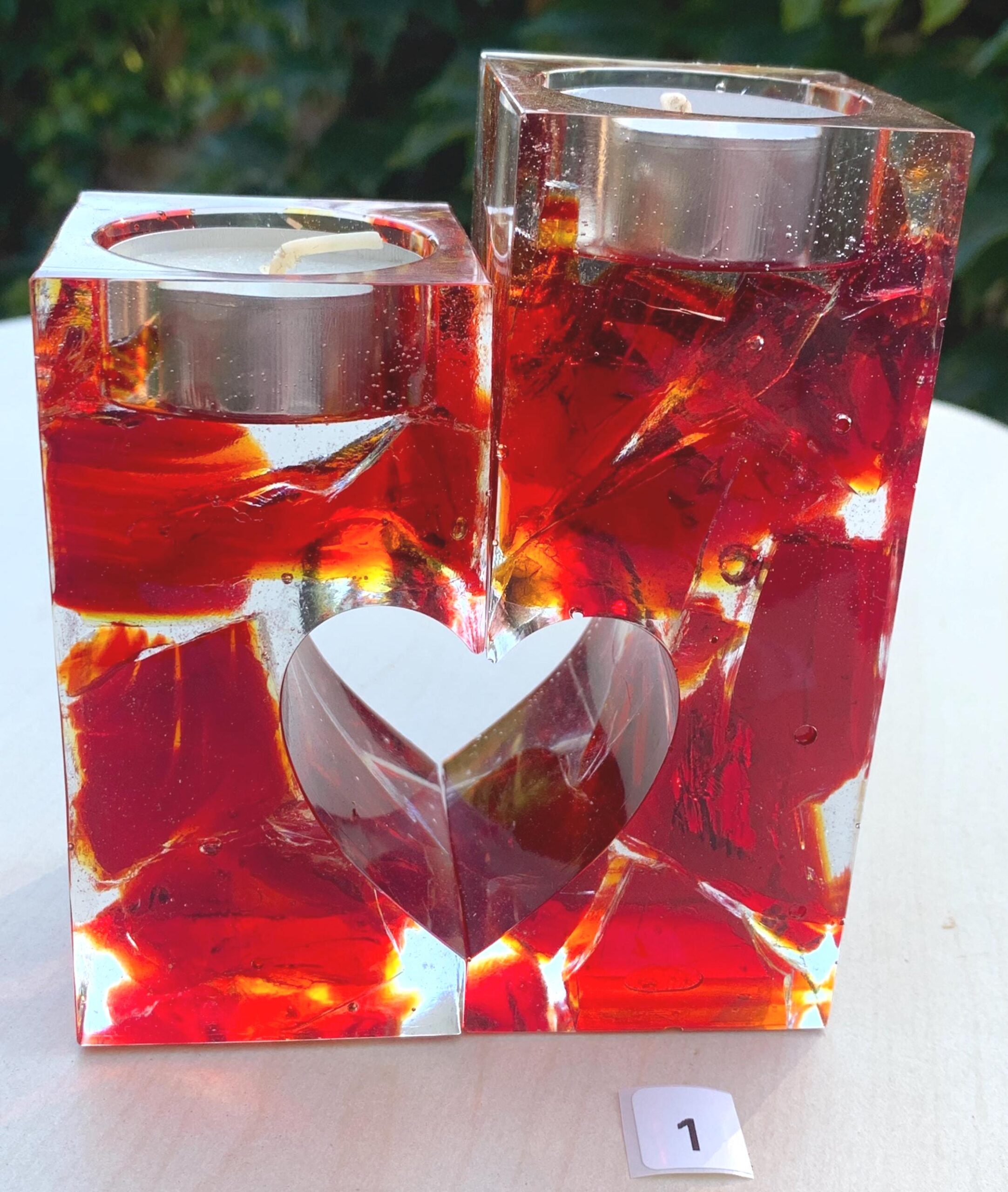Selfmade 2 tlg. Teelicht aus Epoxidharz & Dallglas – Unikat, Wohnaccessoire, Geschenkidee rot