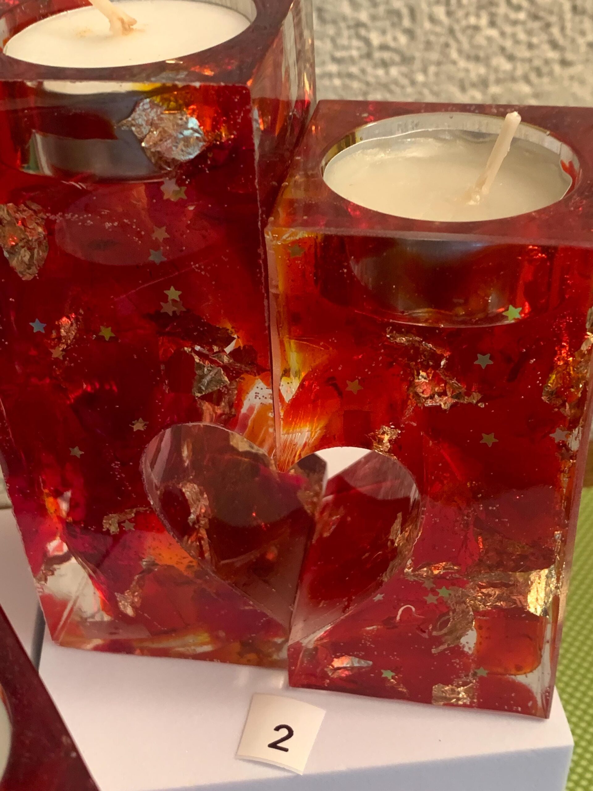Selfmade 2 tlg. Teelicht aus Epoxidharz & Dallglas – Unikat, Wohnaccessoire, Geschenkidee rot – Bild 5