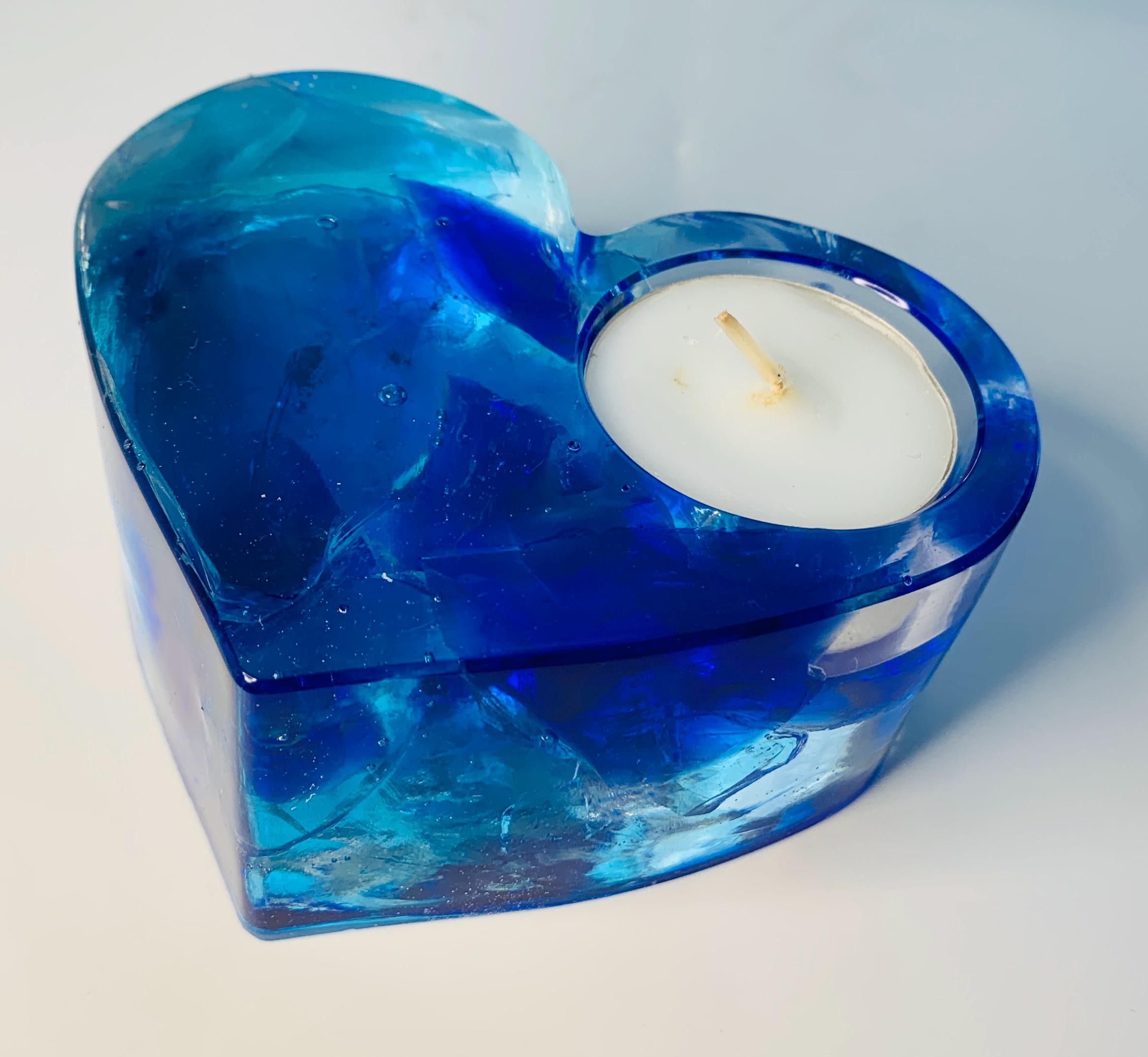 Handgemachter Teelichthalter als Herz aus Epoxidharz & Dallglas – Unikat, Geschenk individuelles Design und stimmungsvolle Deko – Bild 6