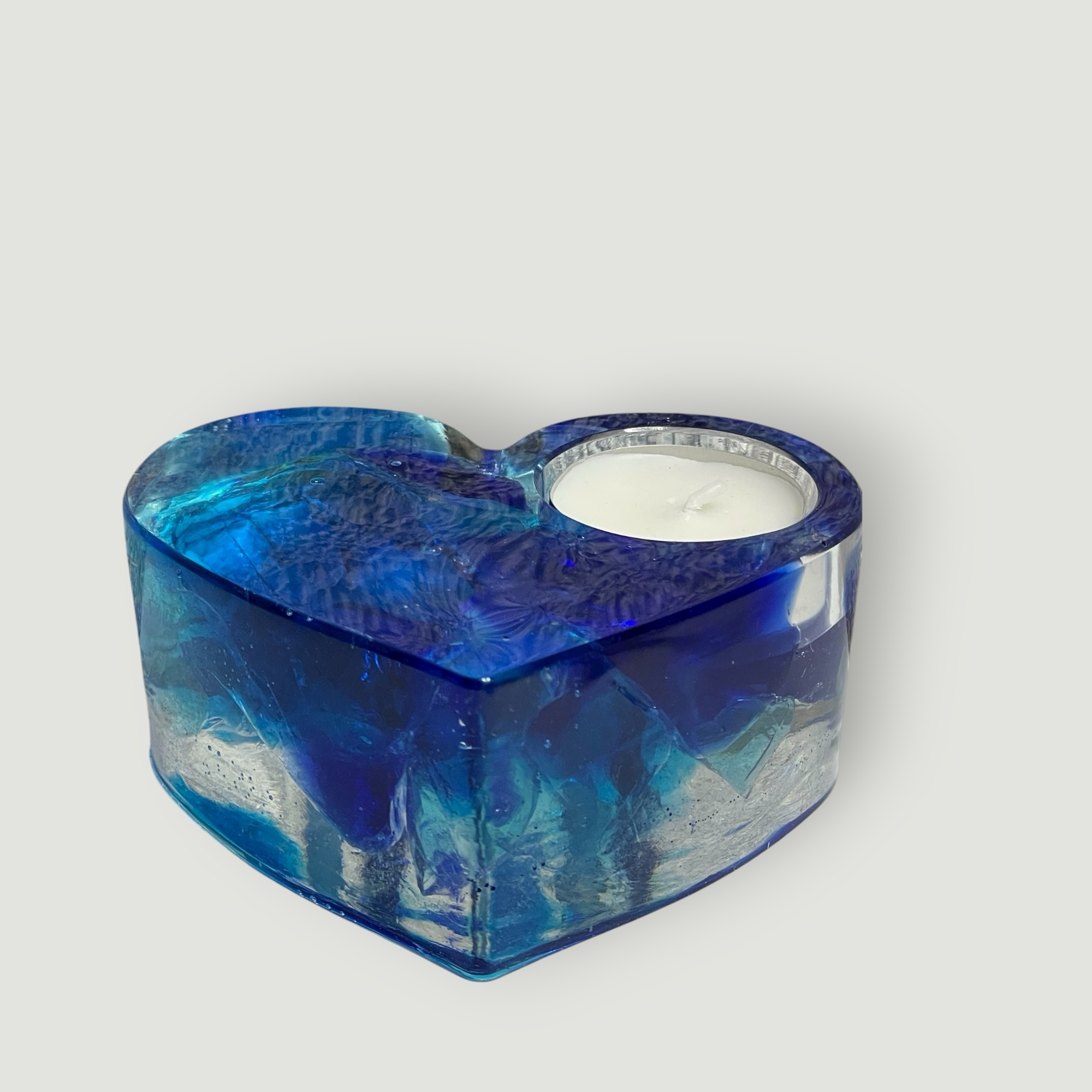 Handgemachter Teelichthalter als Herz aus Epoxidharz & Dallglas – Unikat, Geschenk individuelles Design und stimmungsvolle Deko – Bild 3